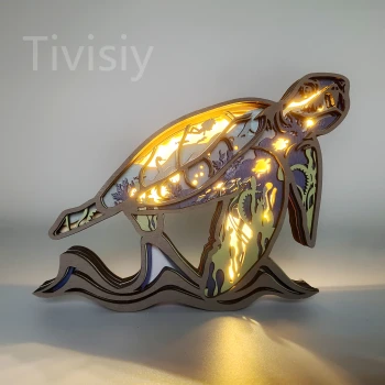 Sea Turtle Wooden Carving Night Light, for Home Desktop Room Wall Decor, Gift for Mom, Sea Lover